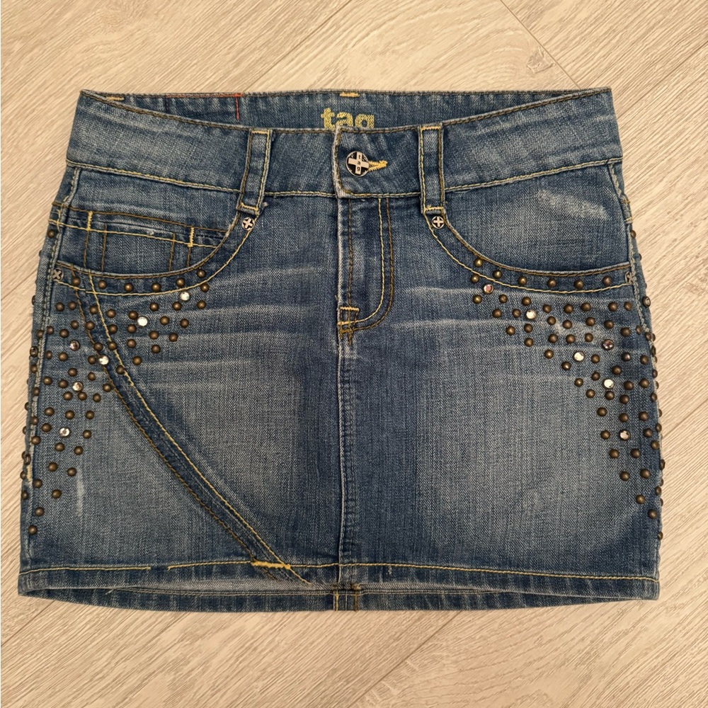Vintage Embellished Jean pencil Skirt brand Tag Blue